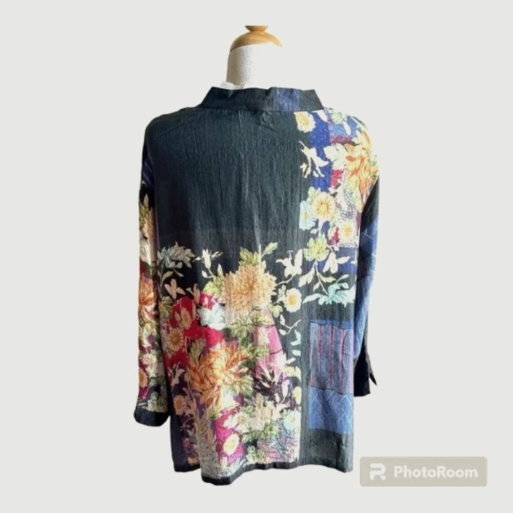 Dressori silk blend floral button front 3/4 quarter length sleeve top 3X